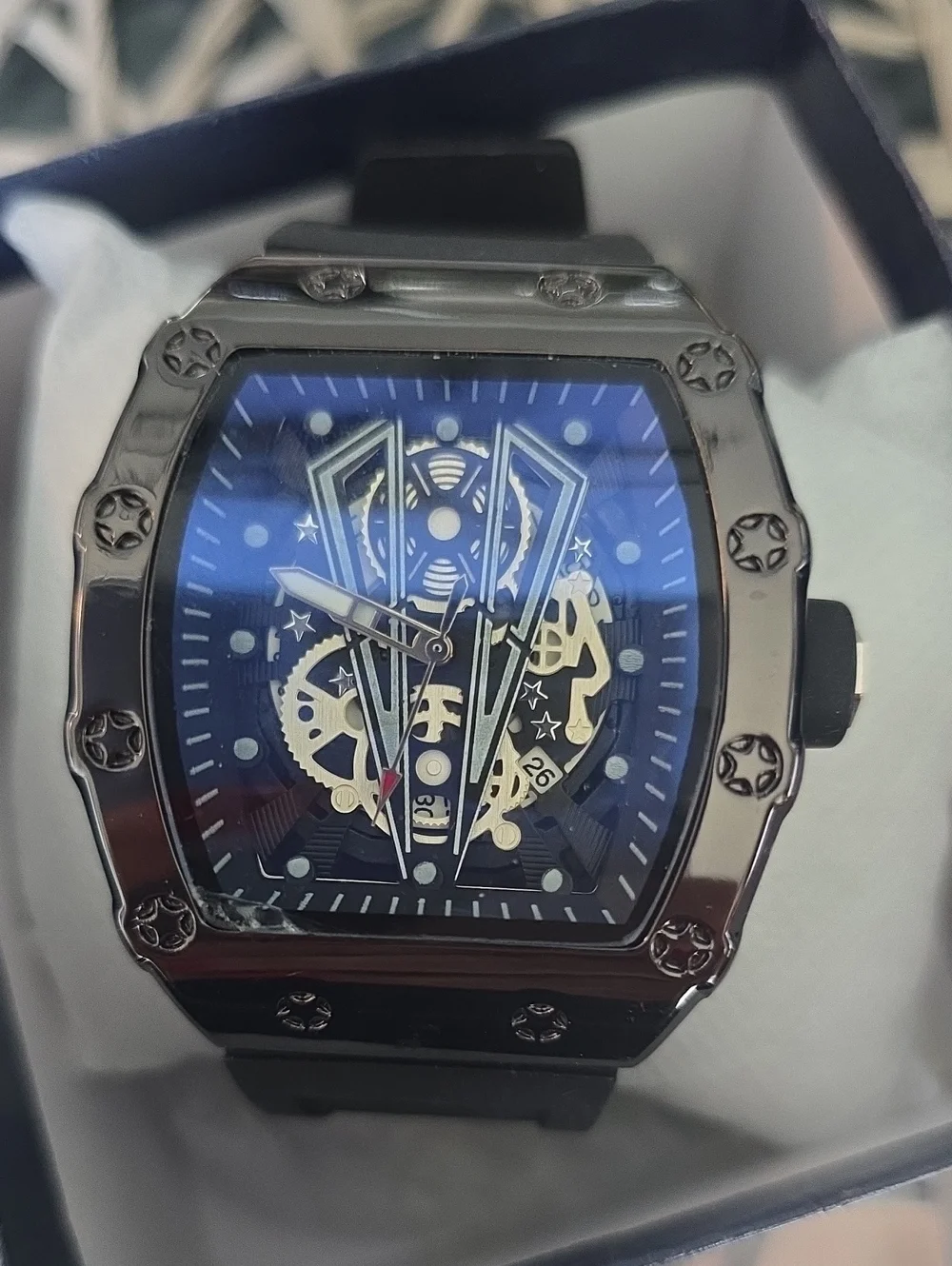 280.  Men's Black and Blue Mechanical-Style Watch